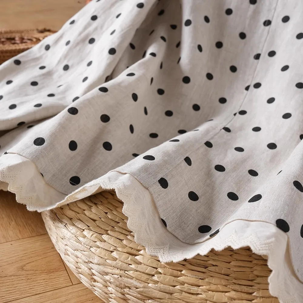 ربيع الخريف فضفاض طويل Sve المرأة سترة عادية Sle الرجعية البولكا نقطة أعلى ort طول زر حتى مزيج القطن والكتان #4