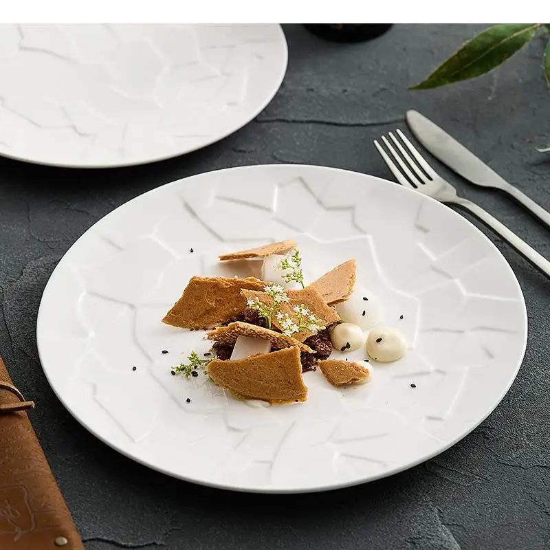 

Керамическая плоская тарелка с рельефной текстурой, ресторанная десертная тарелка, суши, макароны, молекулярная кухня, специальная посуда