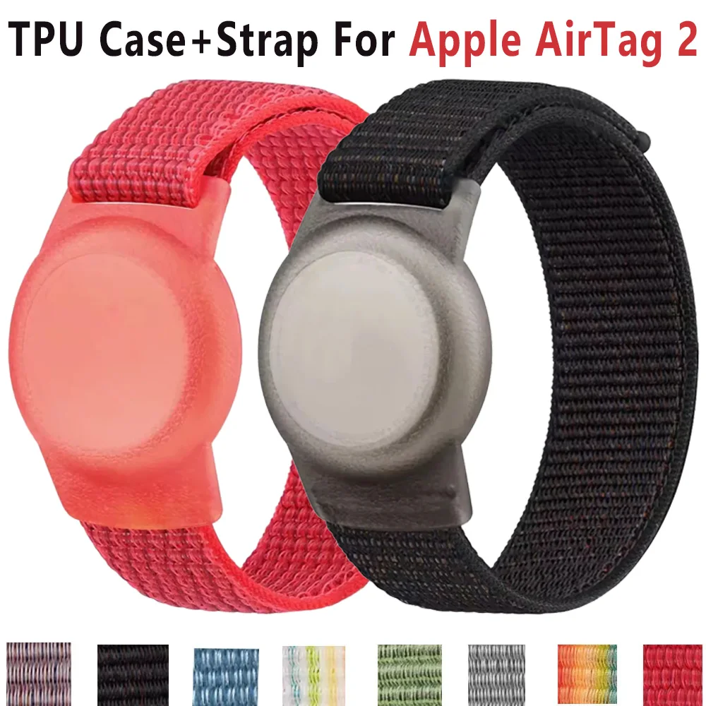TPU-Hülle + Nylon-Schlaufenband für Apple AirTag 2, Standort-Tracker für Kinder/Erwachsene, wasserdichtes, verstellbares Armband für AirTag 2-Zubehör