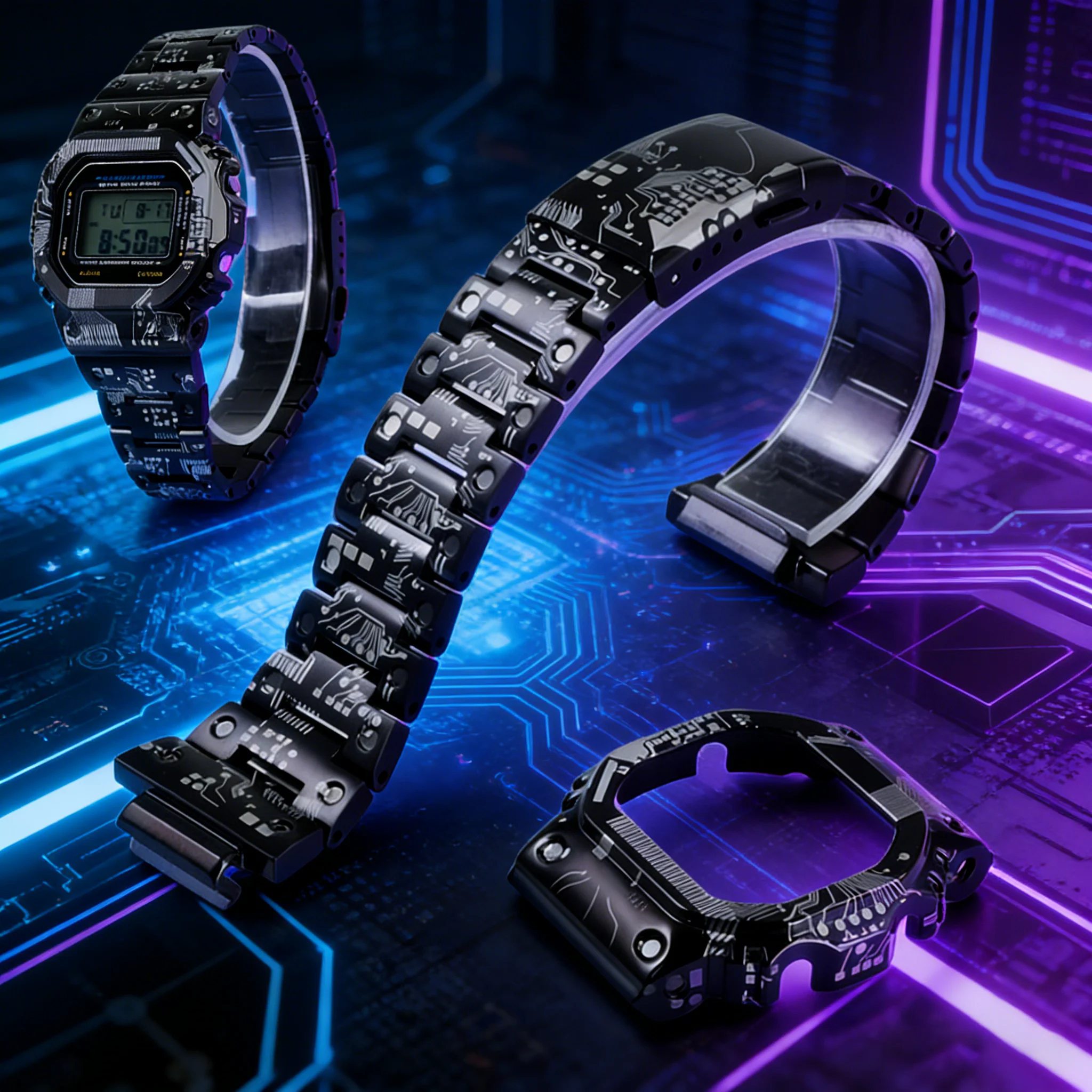 DW5600 5610 Upgrade Titanium Alloy Lightweight Mod Kit Circuit Board Style Case Bezel&Strap for Casio G-SHOCK GW-B5600 GW-M5610
