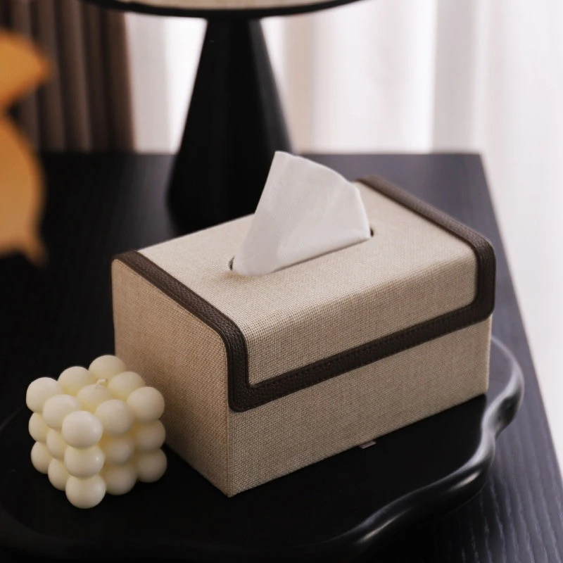 Linen Leather Tissue Box Cover, Modern Minimalist Living Room Home Decoration
