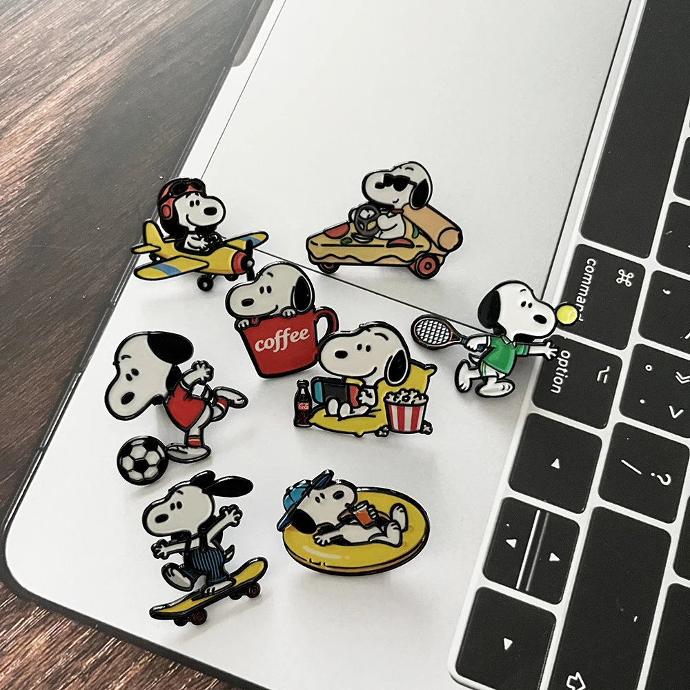 4/8 قطعة سنوبي الكلب المينا دبابيس مجموعة معدنية الكرتون شخصية دبابيس للجنسين مجوهرات الأزياء حقيبة تجميع ظهره ملحق هدية #4