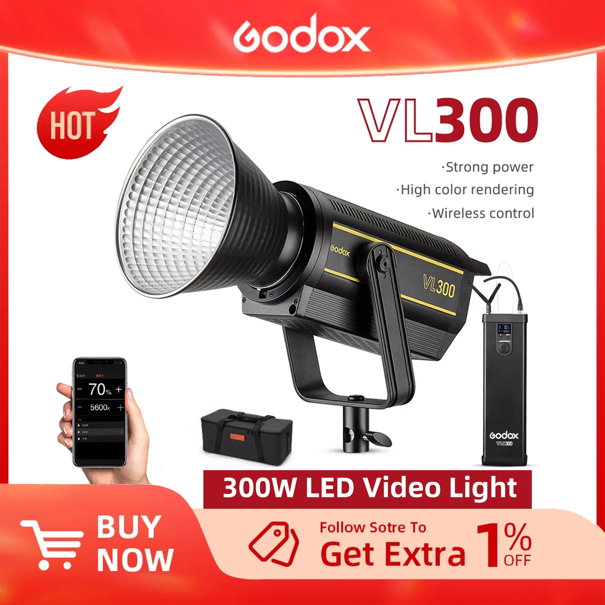 

In Stock Godox VL300 VL-300 300W 5600K White Version LED Video Light with Continuous Output Bowens Mount and APP Support