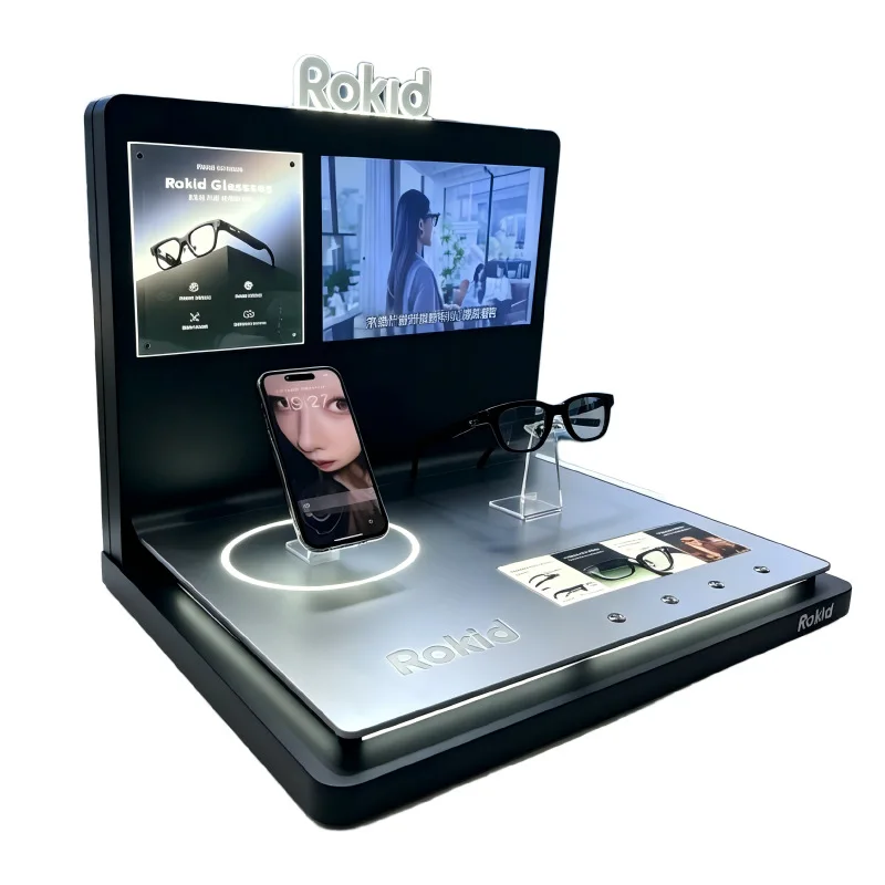 Customized smart AI glasses acrylic luminous display stand with video playback display stand