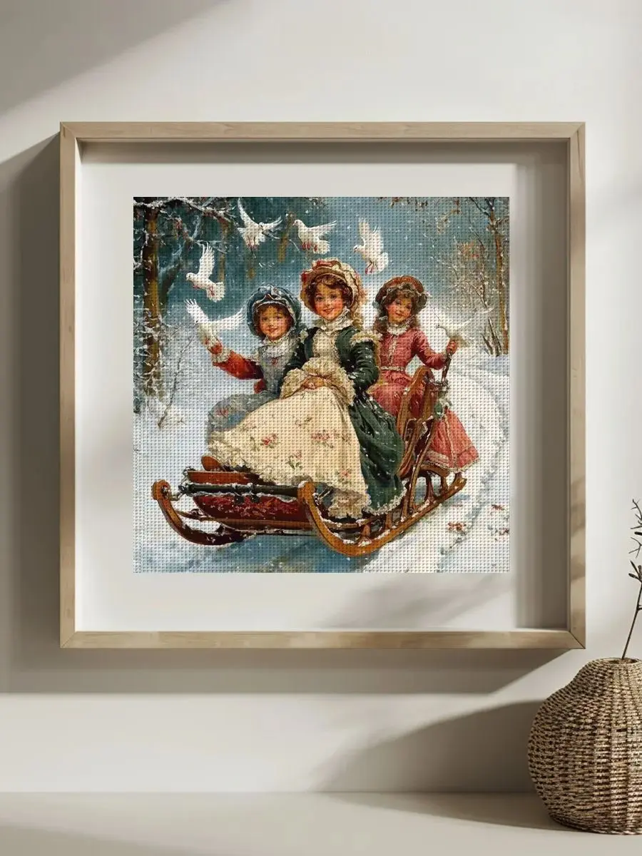 1 Stück 30x30 cm/11,8 Zoll Ski-Motiv Kreuzstich-Set DIY-Kit 11CT/14CT DIY-Stickerei-Set DIY-Kreuzstich-Set Wanddekoration – Detail 1
