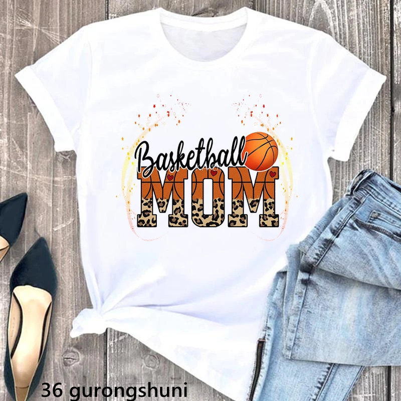 Watercolor Basketball Mom Letter Print T Shirt Women Clothes 2024 Funny White Tshirt Femme Harajuku Shirt Fashion T-Shirt Tops