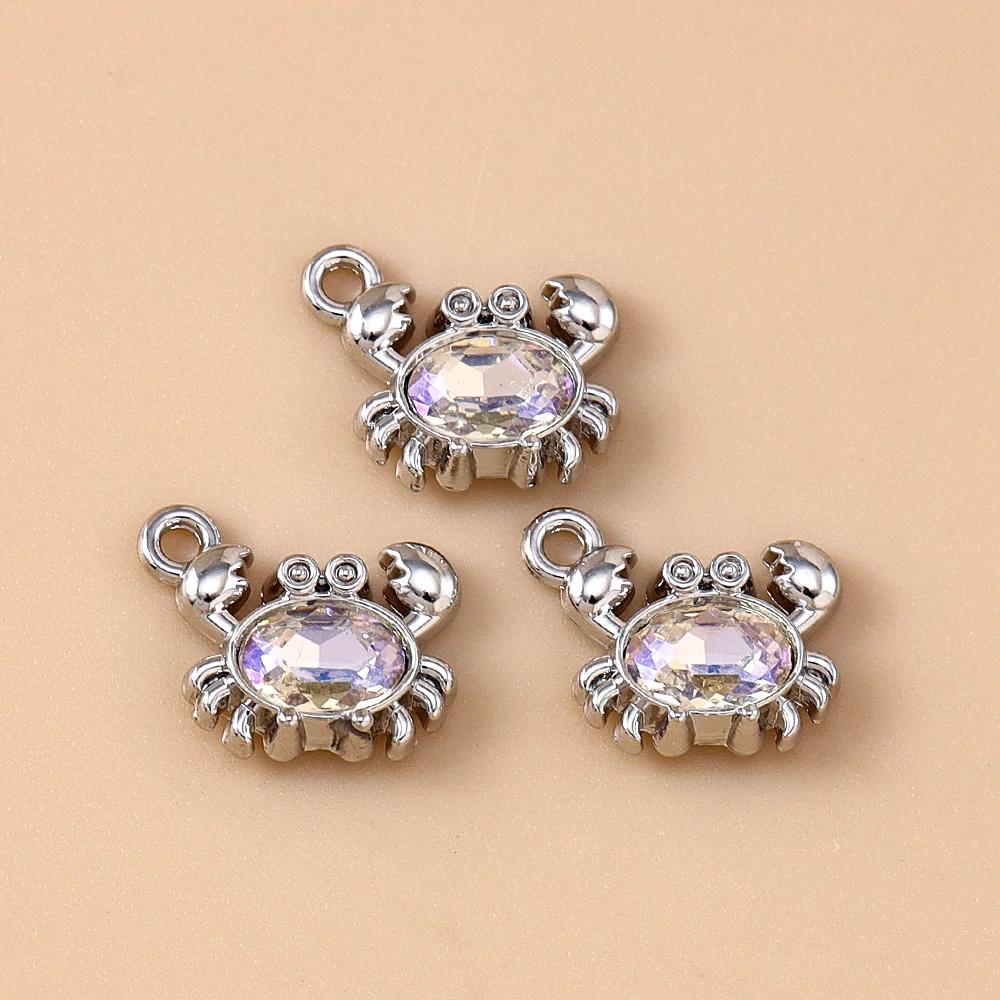 5pcs 11x9mm Cute Mini Crystal Crab Charms Pendants for Jewelry Making Drop Earrings Necklaces Bracelets DIY Crafts Accessories