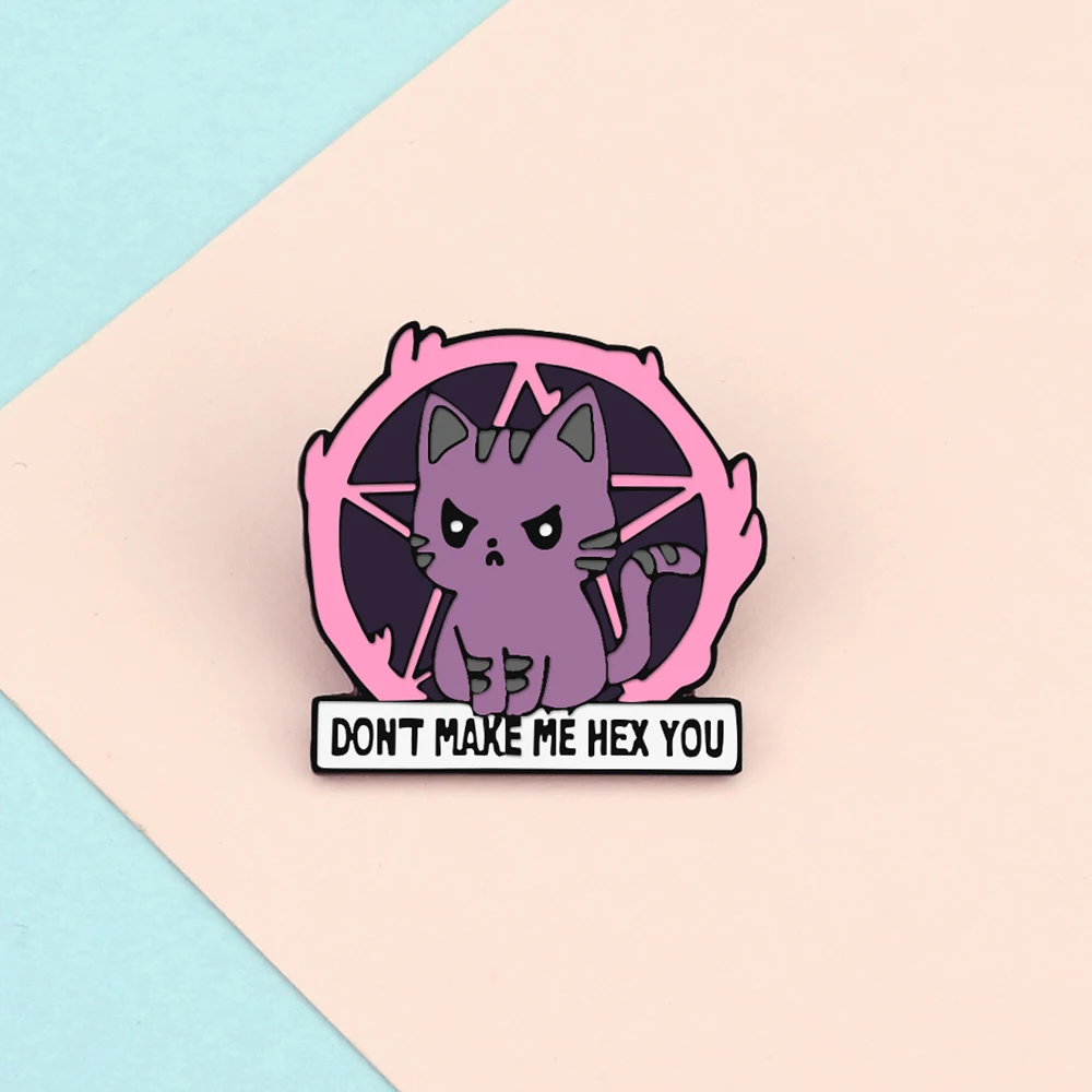 Cute Dark Satan Enamel Pin Custom Don't Make Me Hex You Halloween Cat Brooch Lapel Badges Gothic Animal Jewelry Accessories Gift