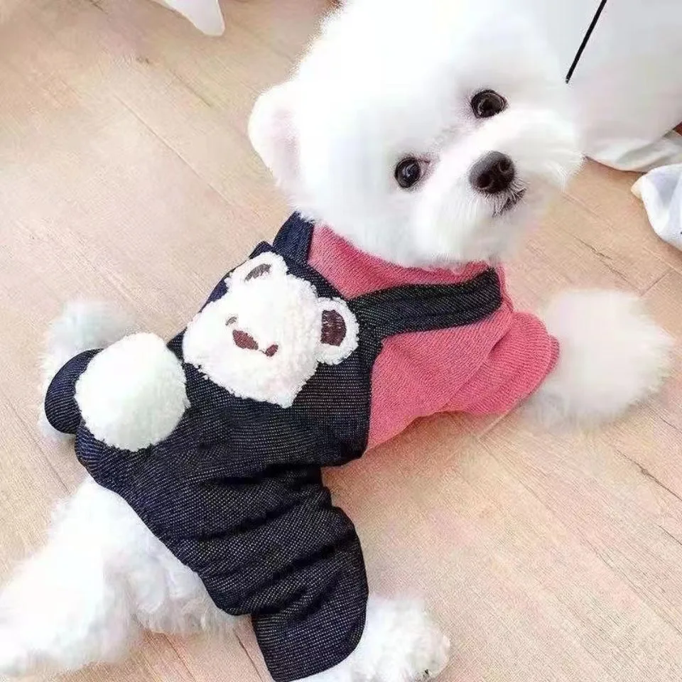 Autumn Winter Jumpsuit Four Legged Pants for Pets Teddy Bear Dog Overalls Four Legged Clothes with Thick Velvet for Warmth