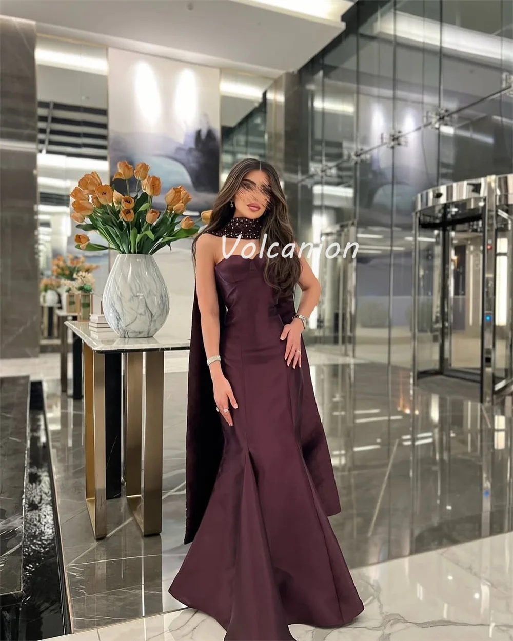 Customized Modern Style Elegant Charmeuse Beading Rhinestone Mermaid Strapless Long Dresses Bespoke Occasion Dresses Fashion