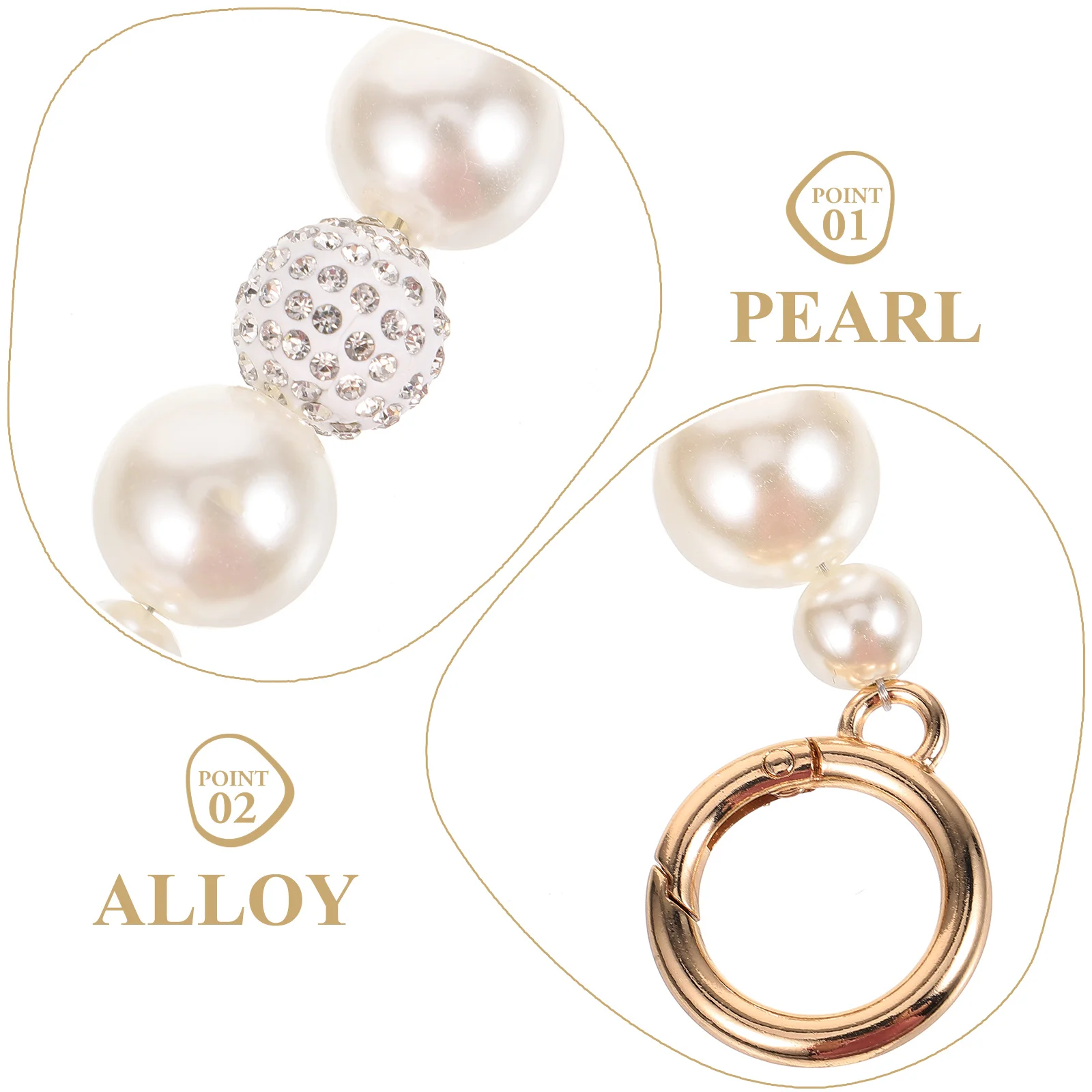 2Pcs Pearl Bag Chain Shiny Detachable Replacement Strap for Handbag Clutch Purse DIY Decoration Chain Accessory