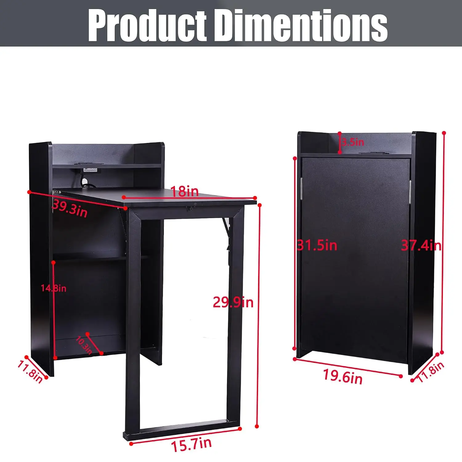 Mid Century Fold Out Desk with Storage & Outlet, Foldable Desk for Small Spaces, Hidden Table for Home Office, Customized