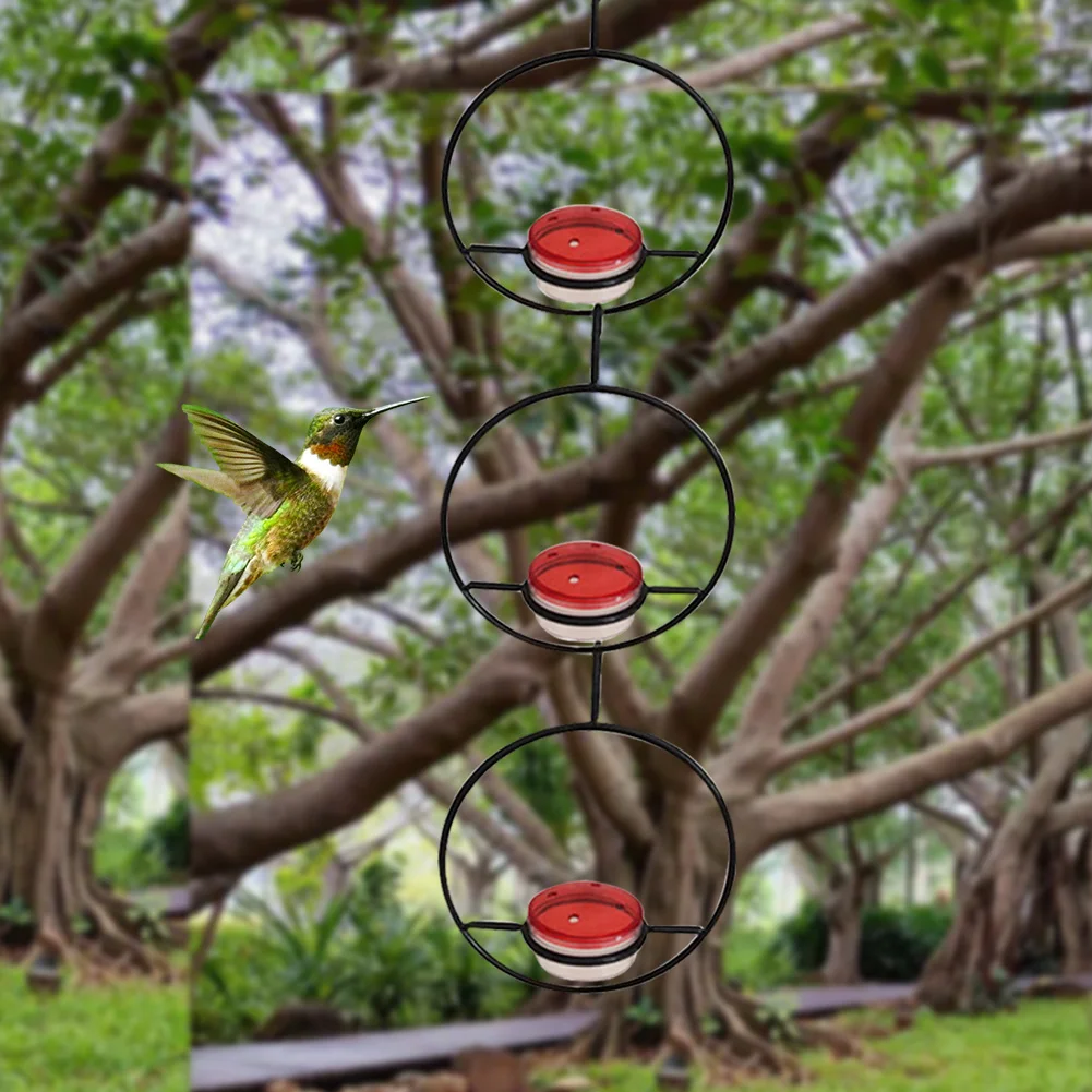 3Pcs Humble Circular Bird Feeder with Red Bowl and Perch Hanging Hummingbird Feeder Ant and Bee Proof for Backyard Deck Window