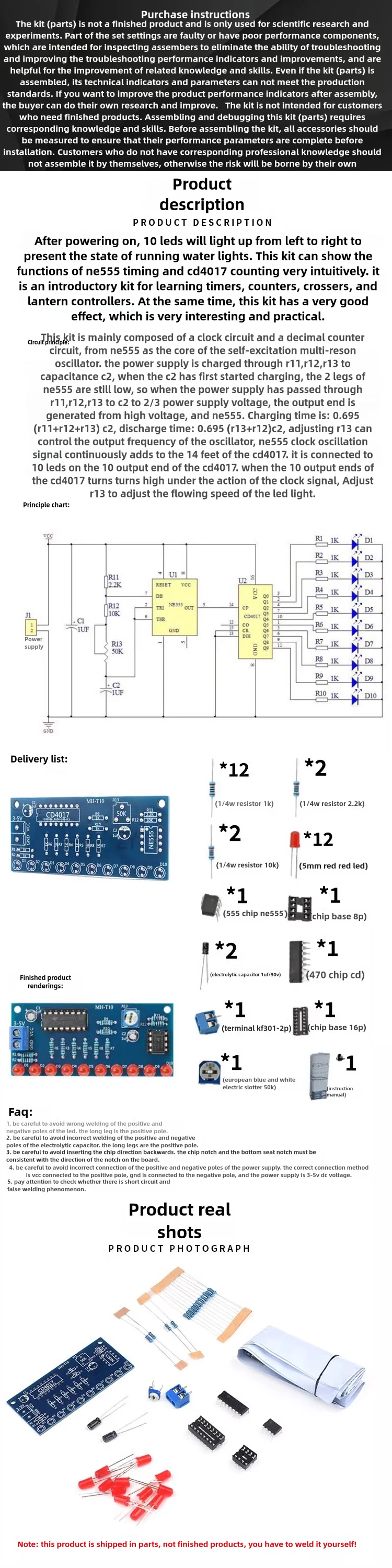NE555+CD4017 Laufendes LED-Flow-LED-Licht, elektronische Produktionssuite, DIY-Kit – Detail 2