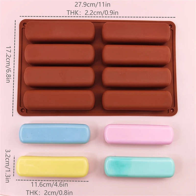 

8 Cavity Silicone Cake Mold 3D Long Strip Silione Molds Mousse Cake Silicone Baking Molds French Dessert Chocolate Bakeware Mold