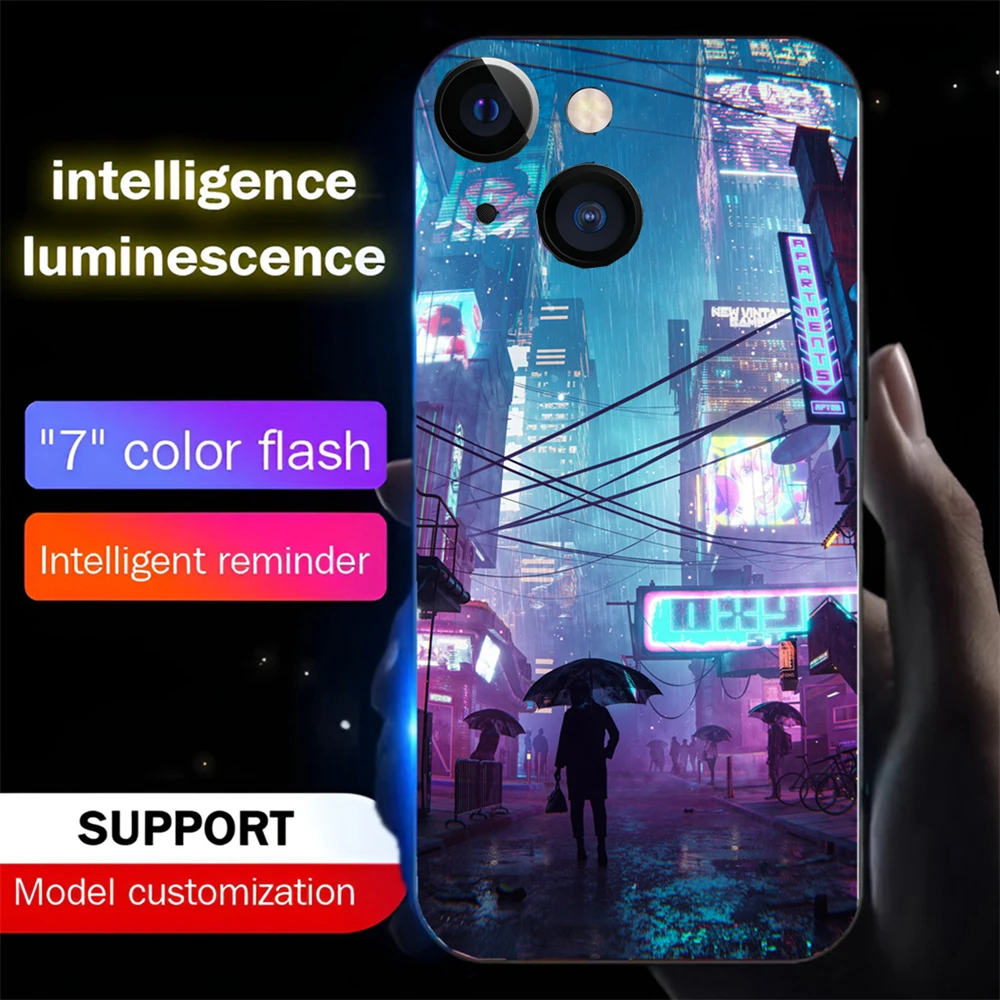 2024 Punk City Design Led Light Phone Case Call Flash Glitter Cover For Samsung S24 S23 S22 S21 S20 FE Note 10 20 Plus Ultra A54