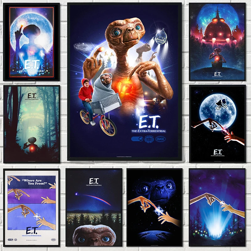 فيلم الخيال العلمي الكلاسيكي E.T. الملصقات الخارجية الأرضية خمر الفن قماش يطبع اللوحة جدار صور غرفة نوم جدار ديكور المنزل