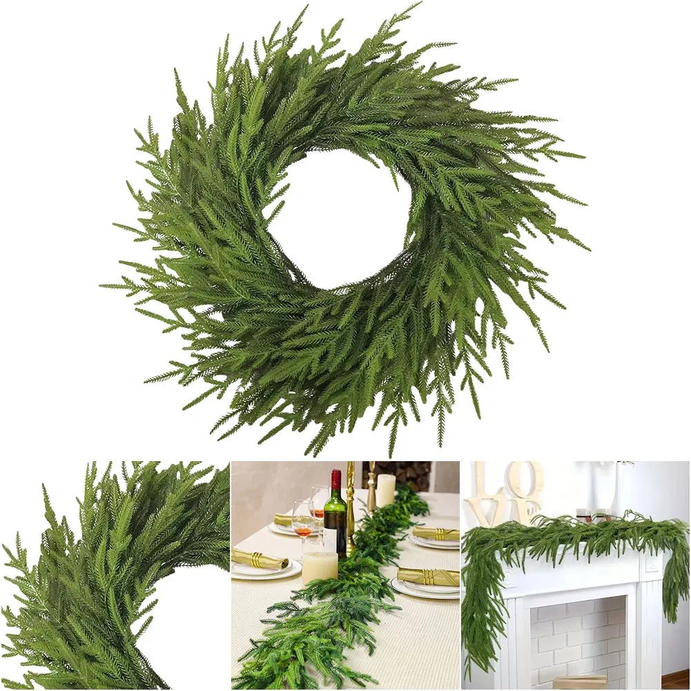 Christmas Garland Soft Bendable Artificial Norfolk Pine Garland Real Touch Garland for Holiday Mantle Fireplace Table Home Decor