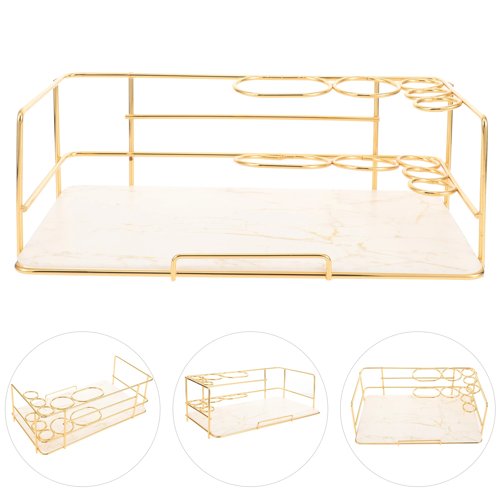 

Marble Pattern Toothbrush Holder Bathroom Countertop ganizer Tray Storage Shelf Wall Mount Hole Draining Space
