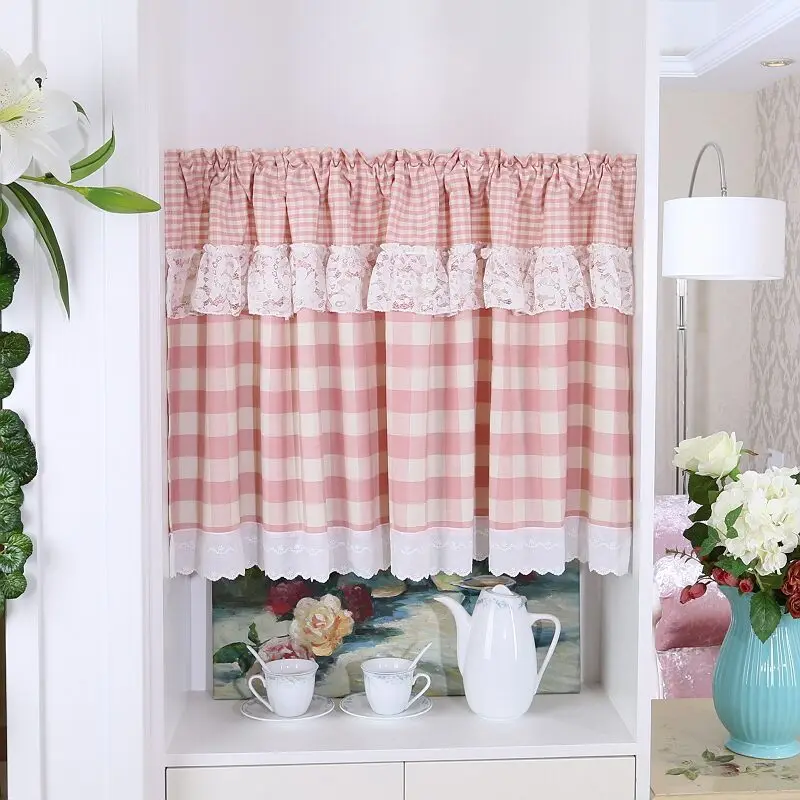 Valance Curtain Lace Buffalo Check Plaid Gingham Patchwork Short Window Curtains for Farmhouse Country Kitchen & Cafe Rod Pocket