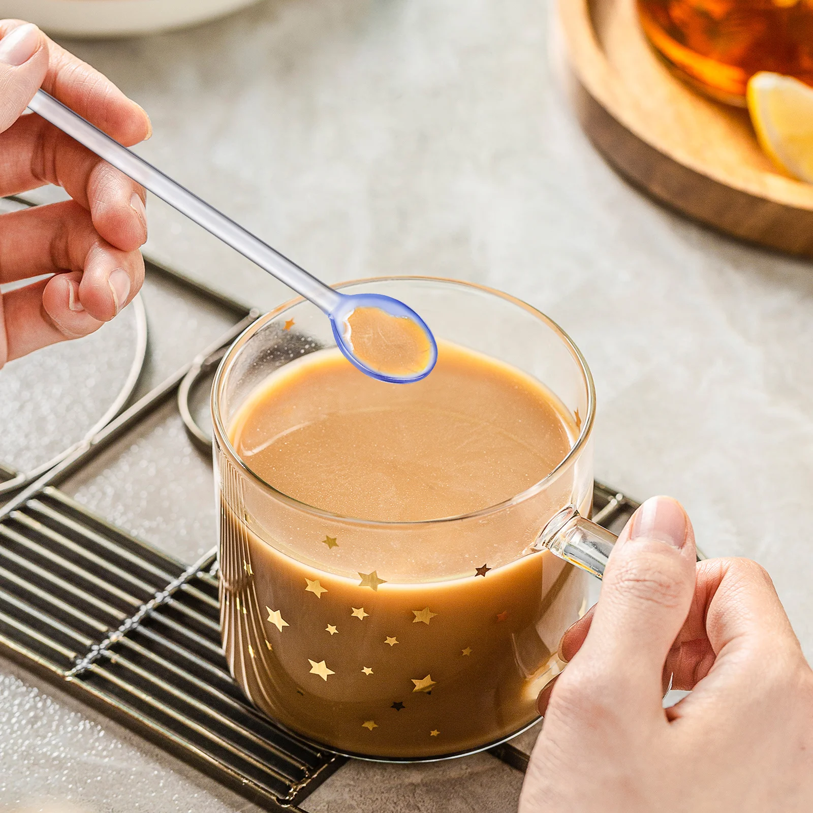 

6pcs Stirring Spoons Long Handle Coffee Teaspoons Honey Mixers Dessert Stirrers Drinks Scoops Iced Tea Spoons Kitchen Tools