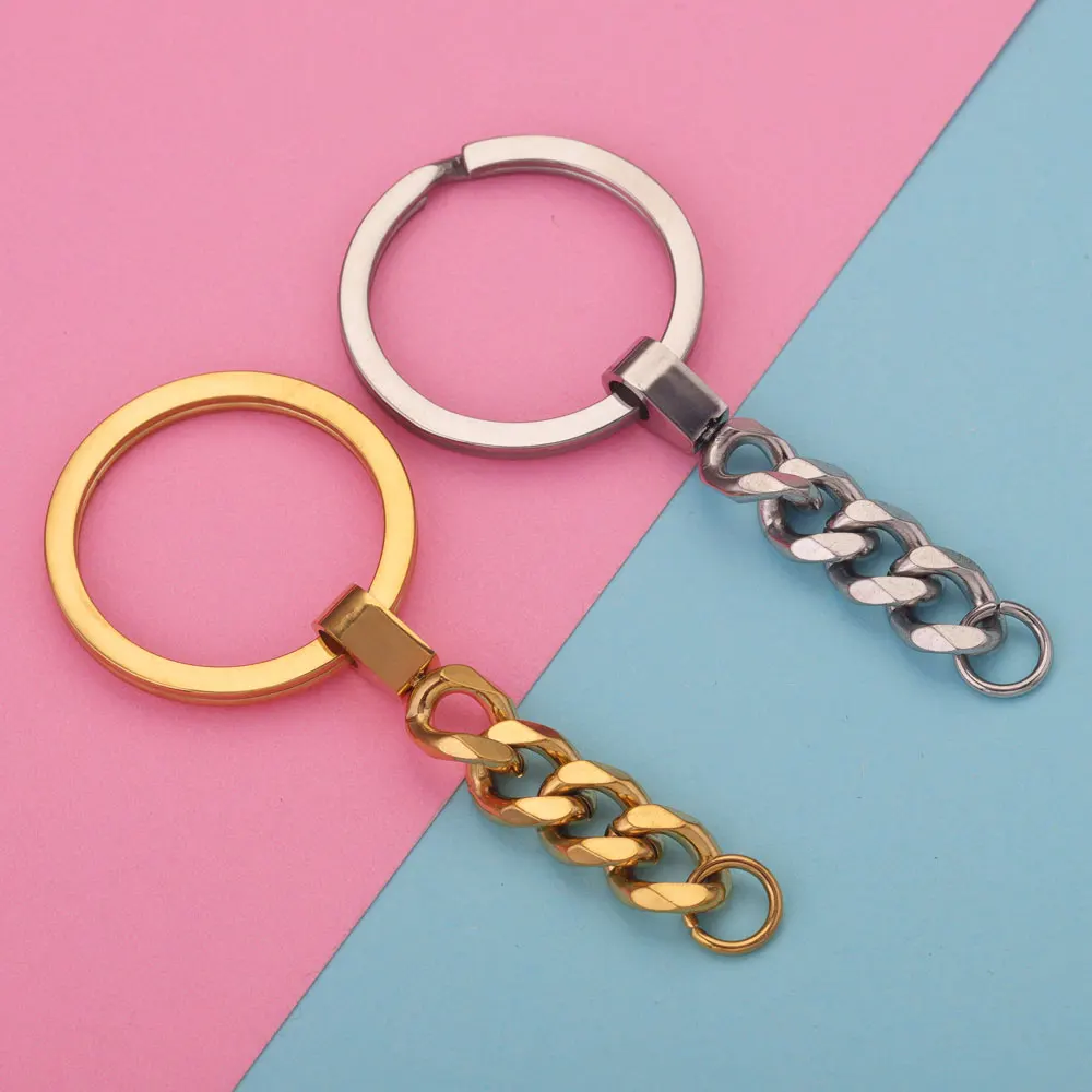 2Pcs Key Ring Key Chain Stainless Steel Keyring Keychain Split Ring Gold plated DIY Key Chains