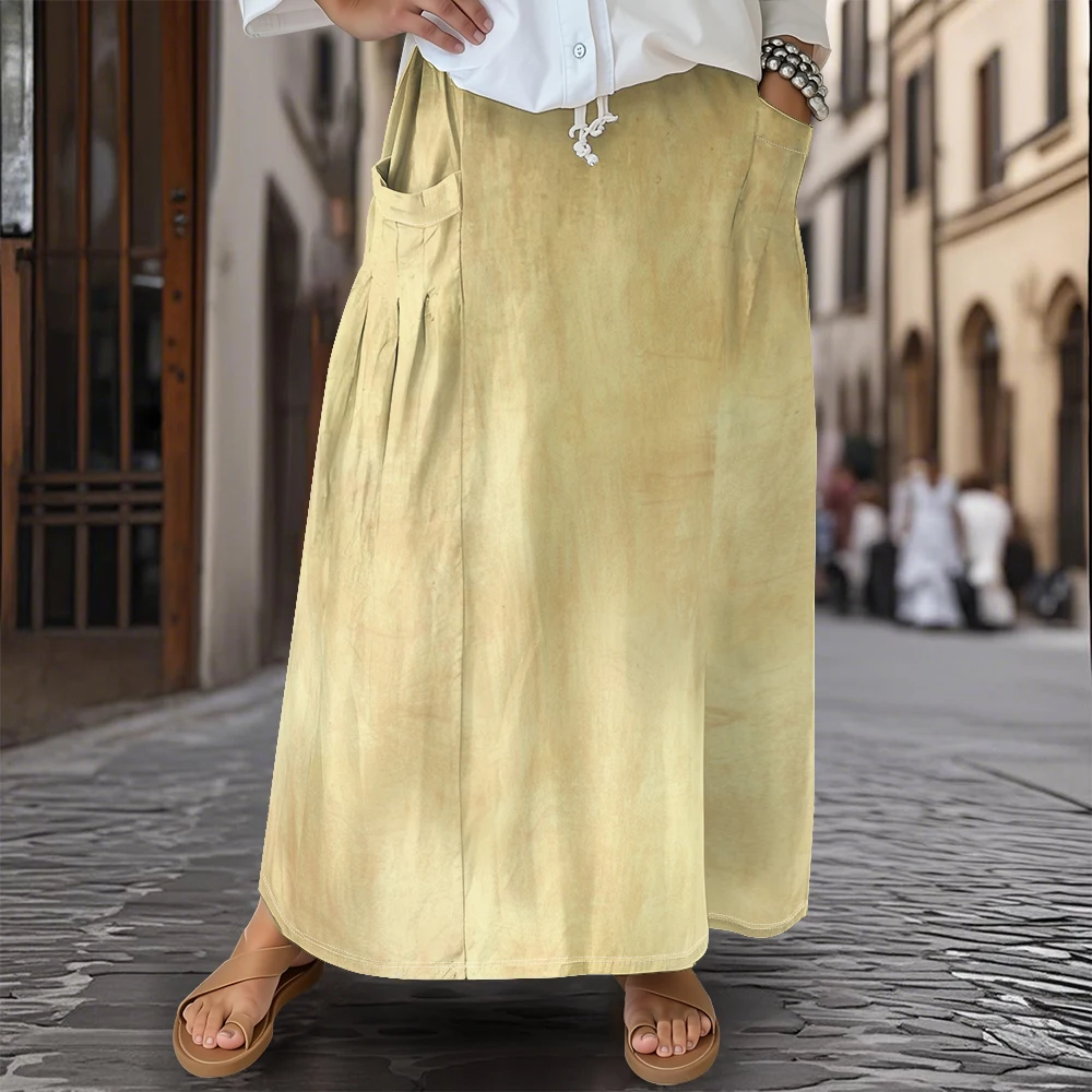 

Solid Color Ankle-Length Skirt Women's Boho Maxi Skirt Fashion Salmon Dress Kawaii Yellow Pockets Casual Comfort Vacation Outfit