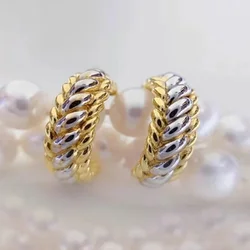 CAOSHI Modern Trendy Hoop Earrings Fashion Lady Stylish Daily Wearable Accessories Metallic Two-tone Style Jewelry for Female