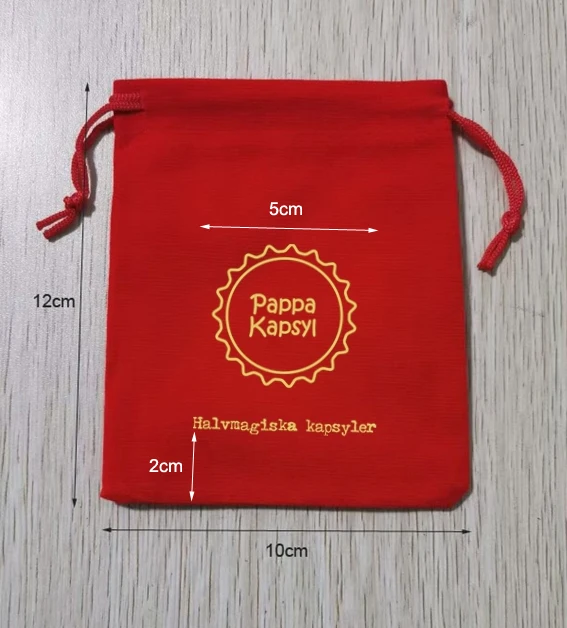 1200 Red Bags 10x12cm + 1200 Blue Bags 10x12cm Drawstring Velvet Bags Screen Printed With Gold Logo Customised Logo