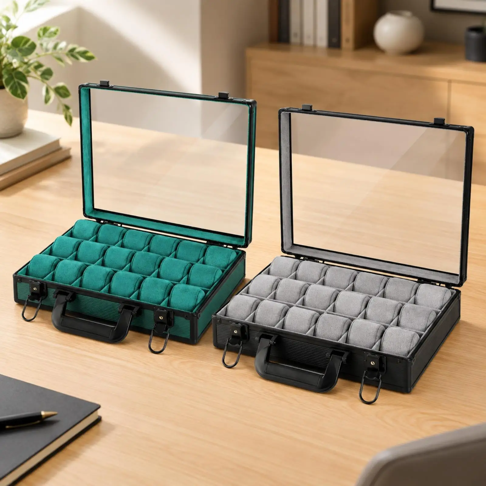 Sturdy Aluminum Alloy Watch Case for Storage and Display Transparent Cover Jewelry Organizer Box for Events