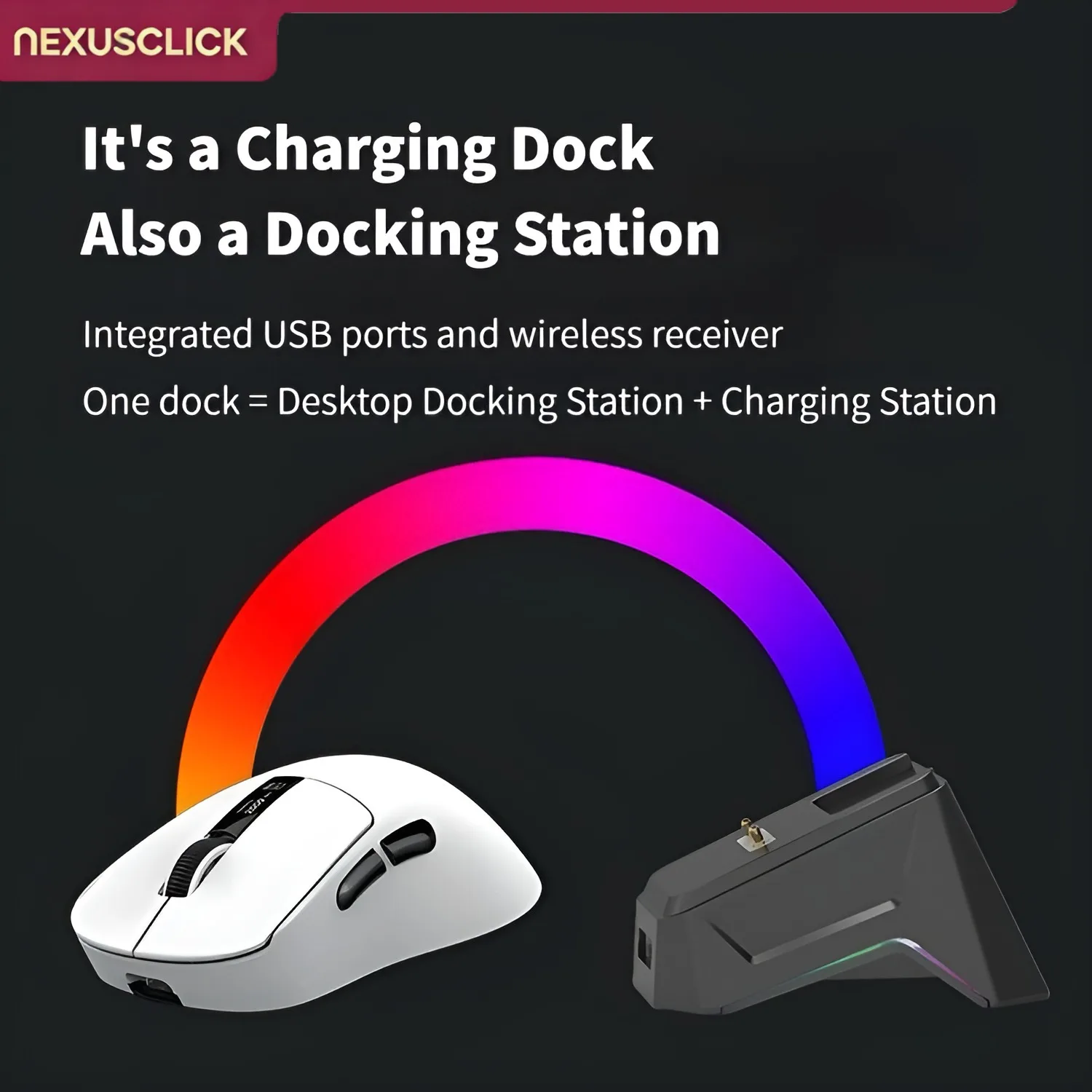 NEXUSCLICK Wireless Mouse Charging Dock,Magnetic Adapter,USB Extender Charging Base For Logitech GPW G Pro G502 G903 Gaming Mice