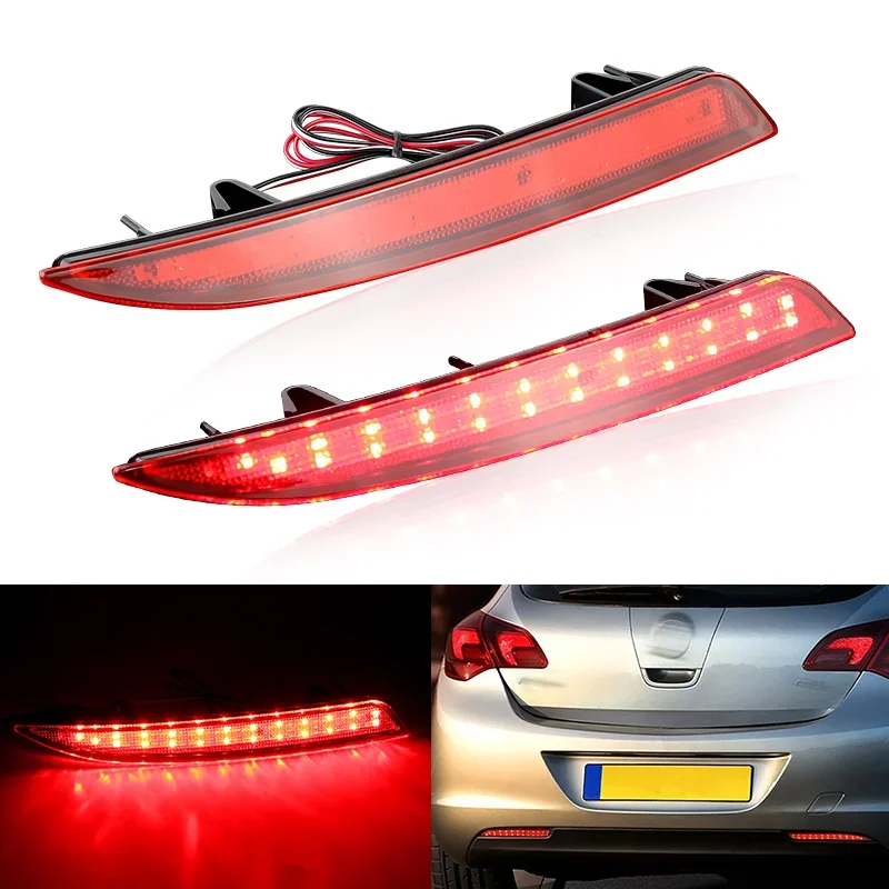 1Pair Red Lens Rear Bumper Reflector LED Brake Stop Light For Opel Vauxhall Astra J 5D HB 09-12