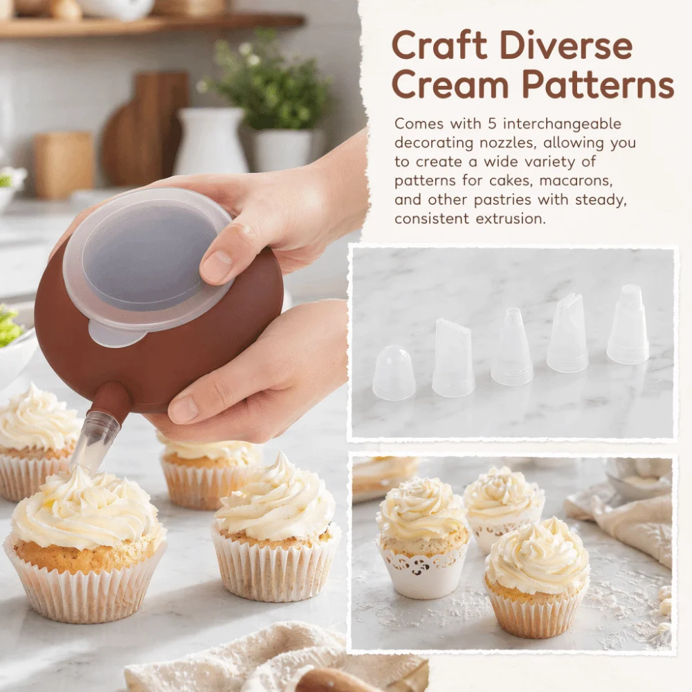 5PCS Food Grade Silicone Silicone Macaron Mold Nozzle Pot Shape Cream Decorating Baking Nozzle Tool Transparent Lid