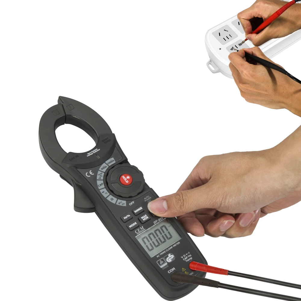 CEM DT-355 Digitales Zangenmessgerät, Multimeter, 1000 A, TRMS 6000 Zählungen, Amp-Spannungsprüfer mit T-RMS, LOZ-Modus; Messen Sie AC/DC-Spannung