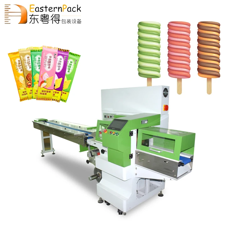 Automatic Horizontal Pillow Plastic Bag Wrapping Packing Ice Cream Ice Pop Lolly Popsicle Flow Packaging Machine