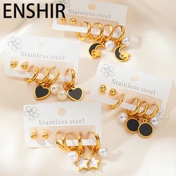 ENSHIR 316L Stainless Steel 6 Pieces Star Cross Flower Pendant Earrings For Women French Special Jewelry Gifts Wholesale