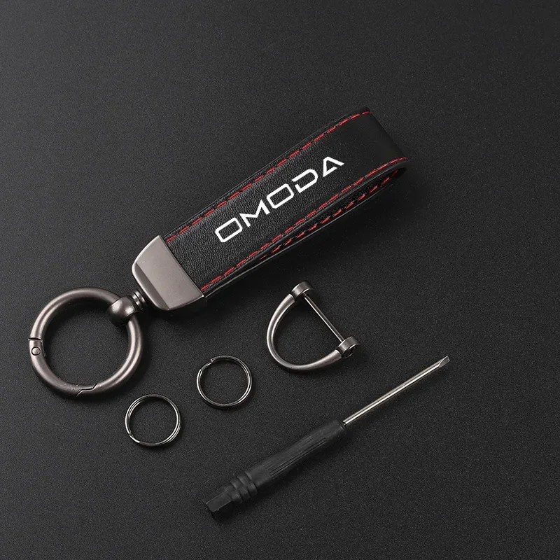 Deluxe Leather Keychain with Car Badge Keychain Pendant For Chery Omoda
