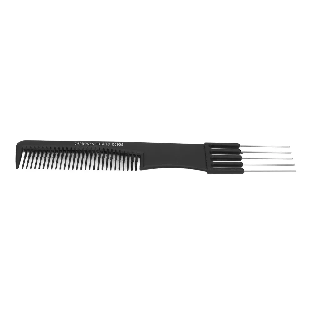 10pcs Metal Carbon Lift Teasing Combs Fine Teeth Design Professional Hairdressing Tools Black Color 19.5cm Length