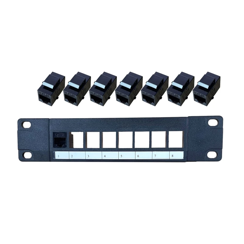 8 Port Straight-through CAT5e Patch Panel RJ45 Network Cable Adapter Keystone Jack Ethernet Distribution Frame UTP