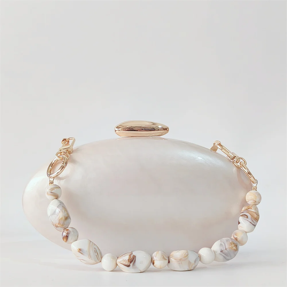 

Egg Shape Clutch Bag Acrylic Pro Lady Women Wedding Evening Dinner Party Cute Ivory Pearl Purse Handbag Summer Female Purse