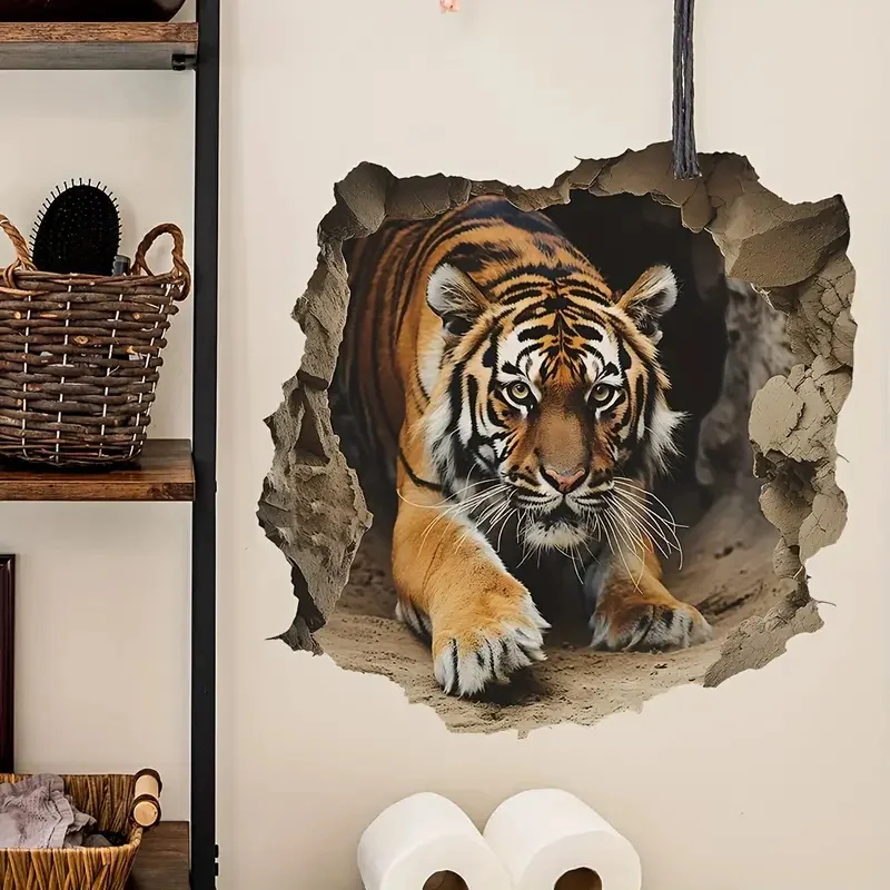 

Personalized Breaking Wall Fierce Tiger Bedroom Home Decoration Wall Sticker Self-adhesive Art Wallpaper