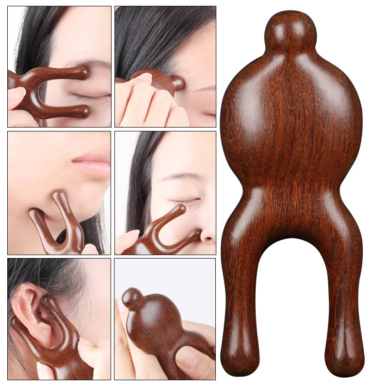 

1PC Wooden Handle Sandalwood Facial Massager Promote Blood Circulation Eye Nose Gua Sha Board Facial Lifting Massage Tool