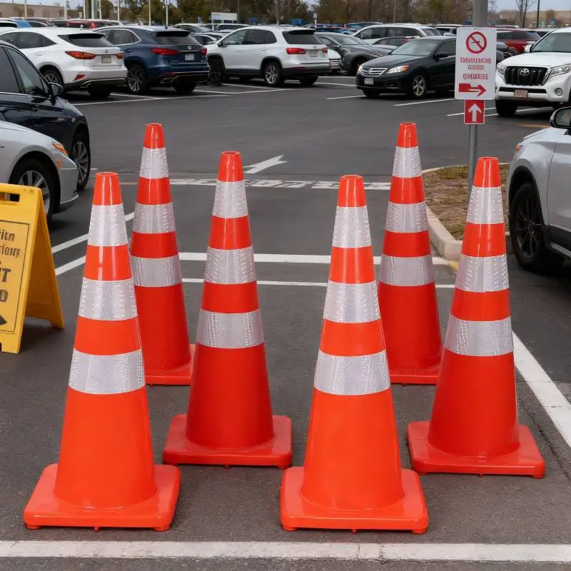 

6Pcs 35 Inch Traffic Safety Cones with Reflective Warning Plastic PVC Orange Parking Cones for Traffic Control Parking Lots