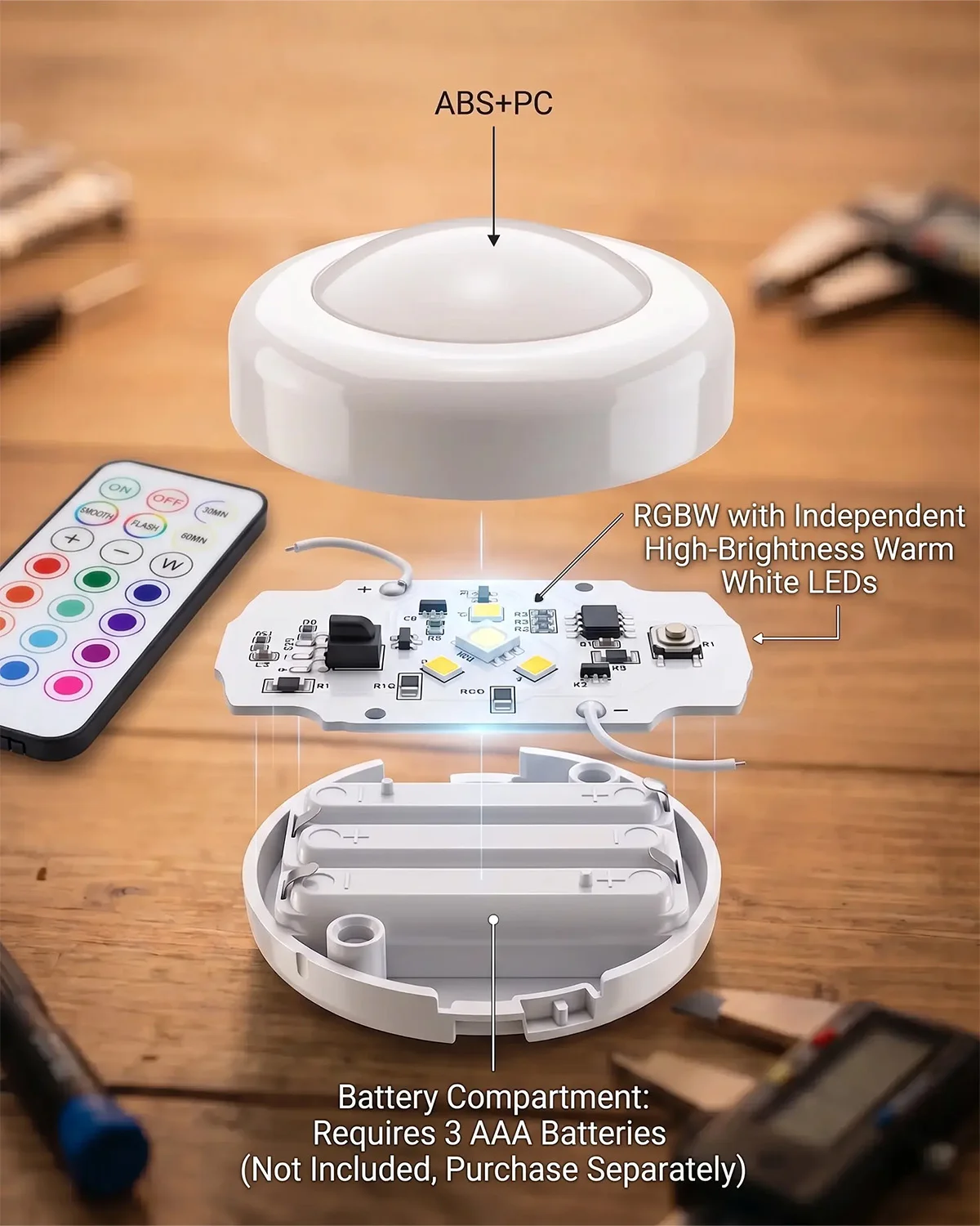 Światła Puck do Bambu Lab KC007, zdalnie sterowane RGBW, zestaw DIY z regulacją, 16 kolorów, okrągły zestaw lamp LED z kontrolerem, części do druku 3D. — zdjęcie produktu 5