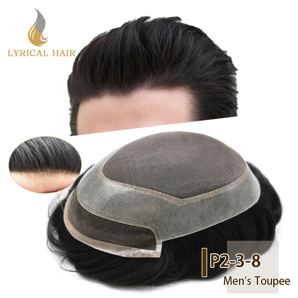 Mens Toupee Fine Mono Center Hair System for Men durevole Poly Skin PU Around Toupee for Men capelli umani attaccatura dei capelli naturale