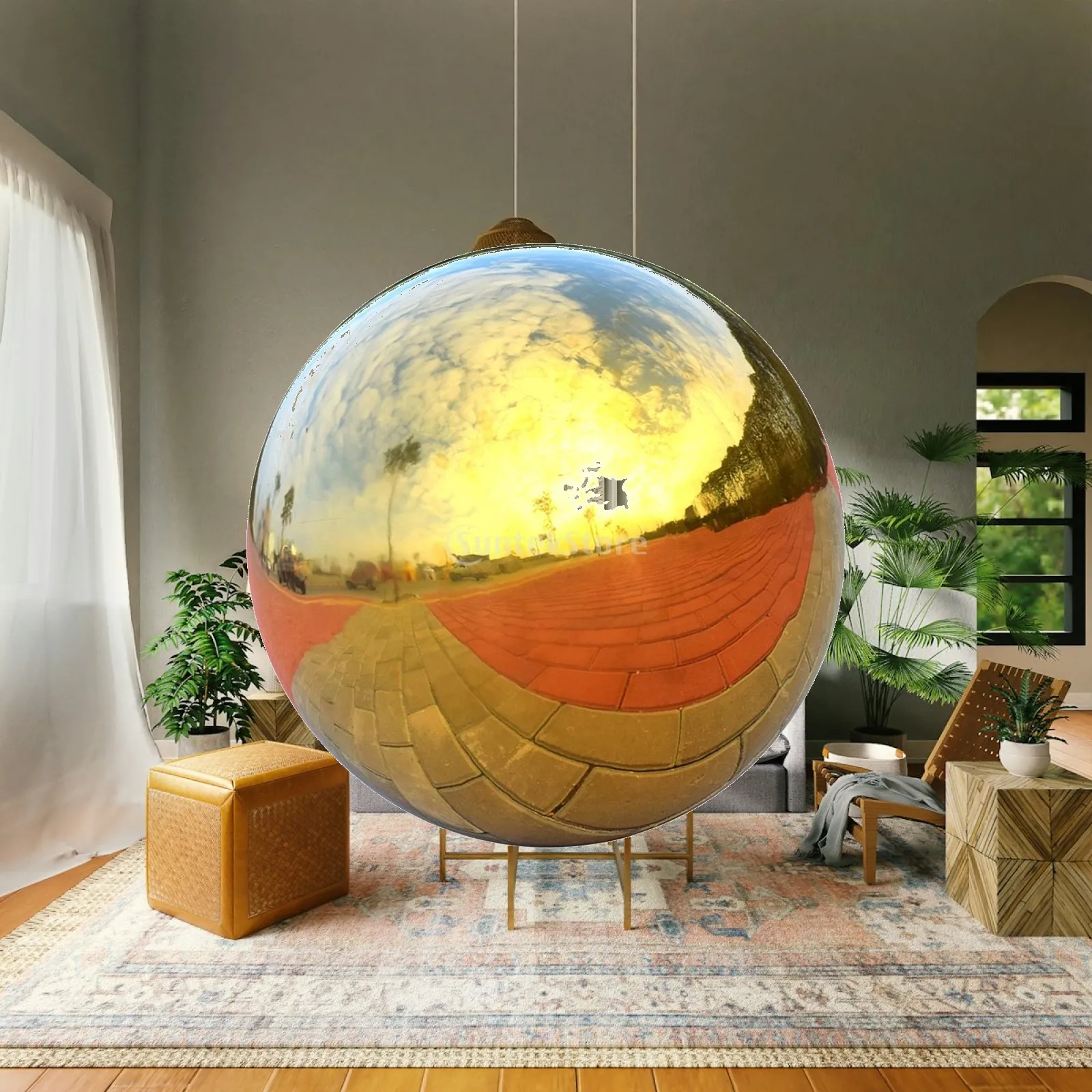 304 Stainless Mirror Sphere Golden Hollow Ball Metal Garden Decor for Garden Pond Lawn Reflective Art