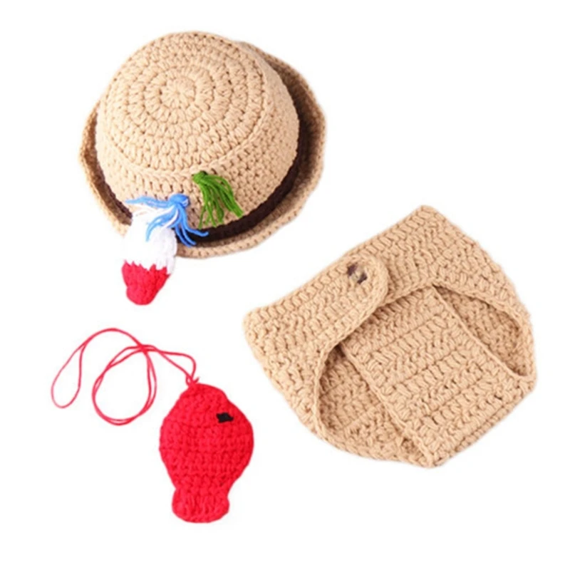 

Y1UB Baby Photo Props Hat & Pants Handcrochet Infant Fisherman Costume Photo Clothing