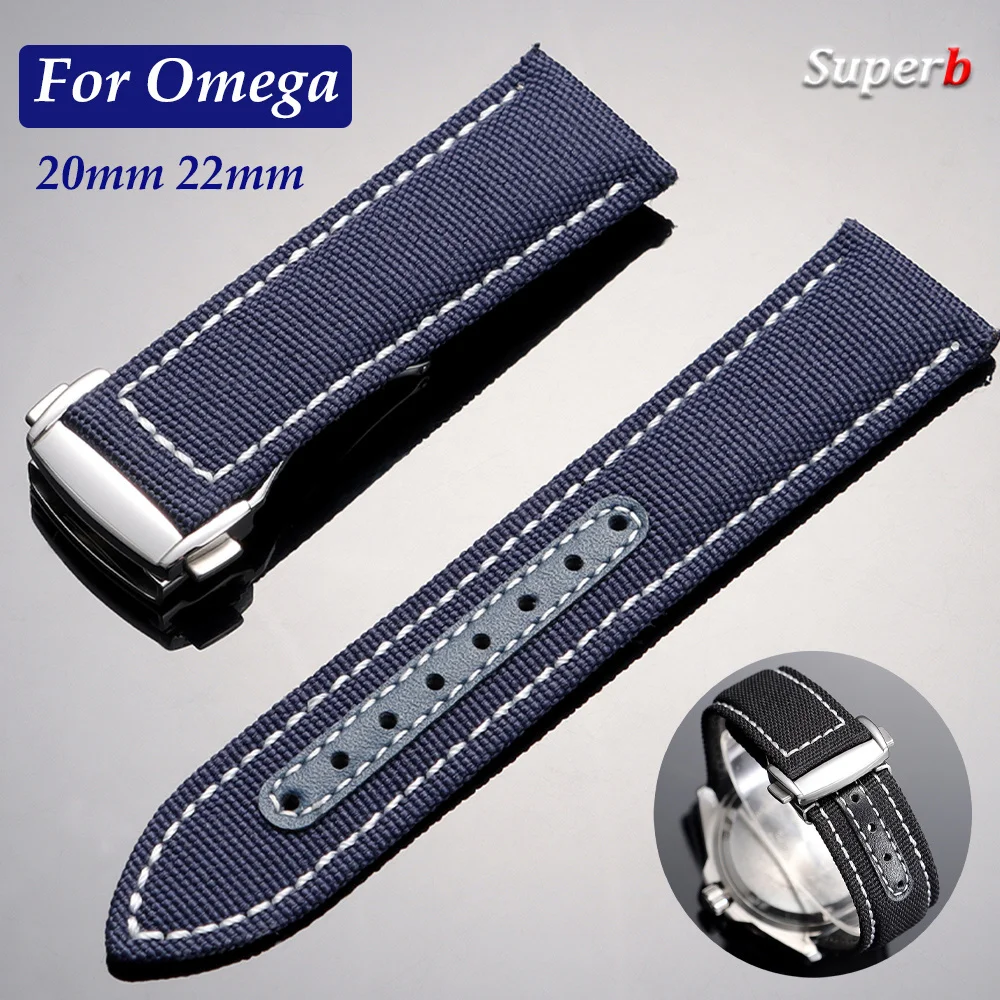 Nylon Watchband 20mm 22mm  for Omega Seamaster 300 Watch Strap for Speedmaster AT150 Canvas Folding Buckle Men's Sport Bracelets