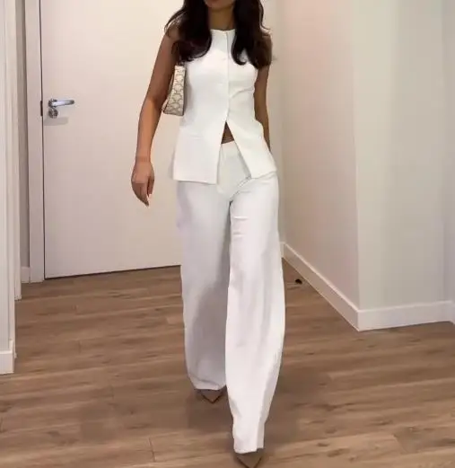 2025, sommer Neue frauen Mode Lässig Ärmelloses Rundhals Tank Top Lange Top Hohe Taille Gerade Bein Shorts Set