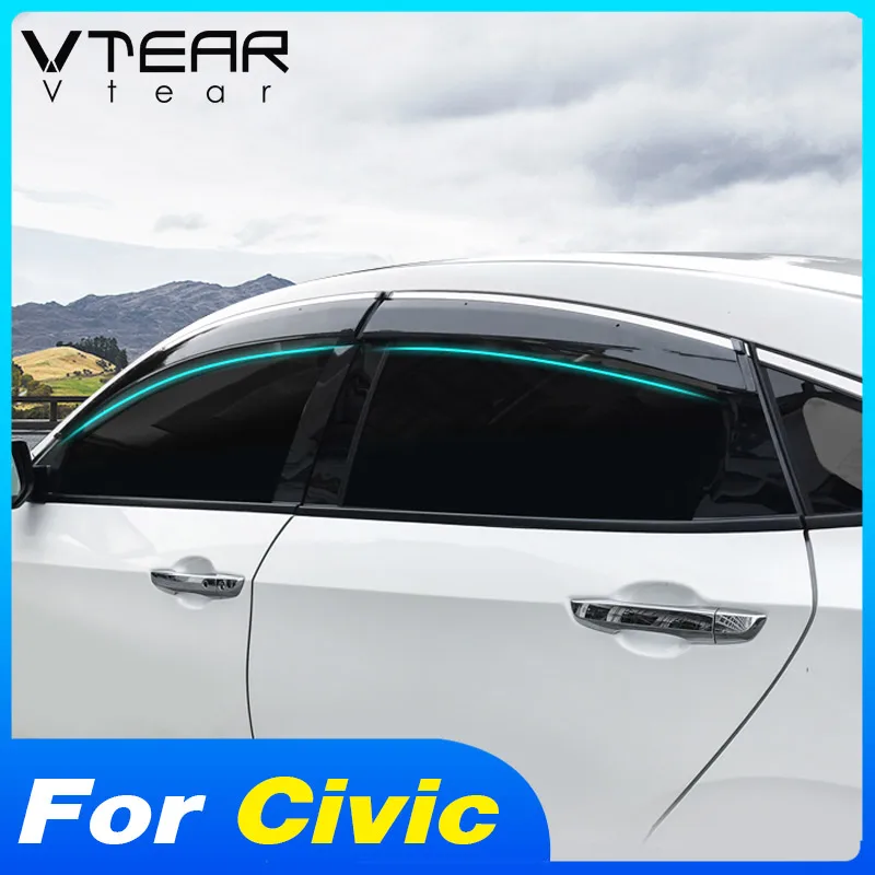 

Vtear Car Window Visor Rain Awnings Shelters Rain Guard Side Door Deflector Exterior Accessories For Honda Civic 10th 2016-2021